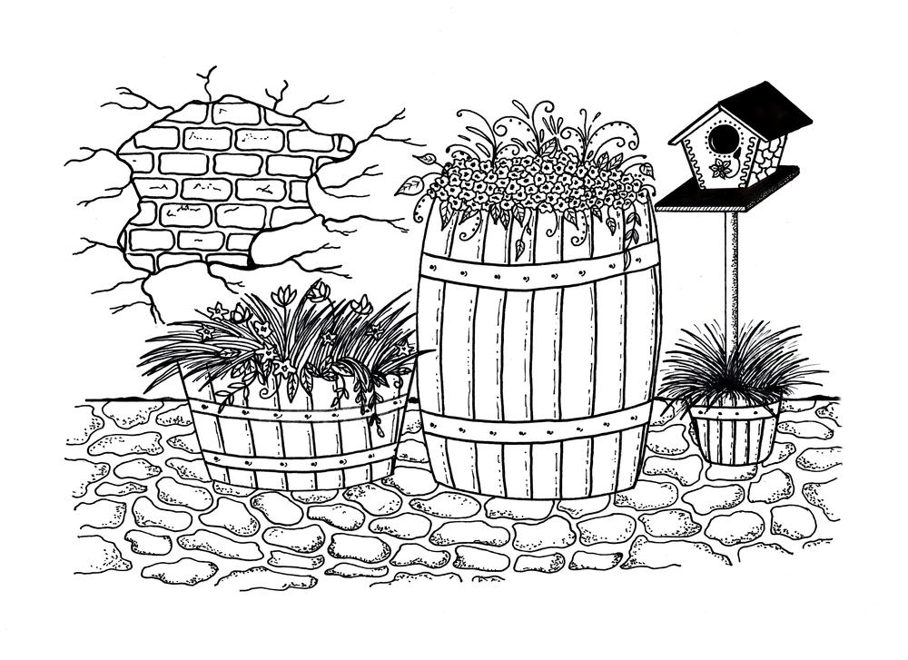 Scenic garden adult coloring page