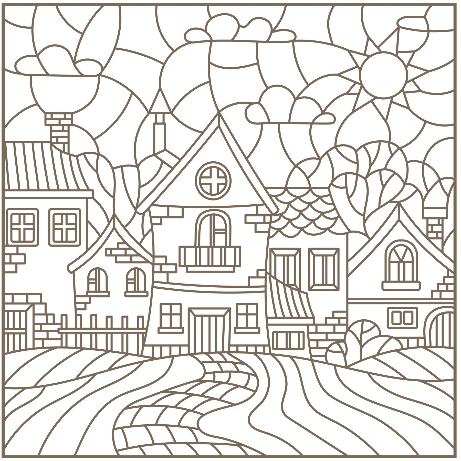 Stained glass art scenic landscapes mosaic ocean picturesque castles â rachel mintz coloring books