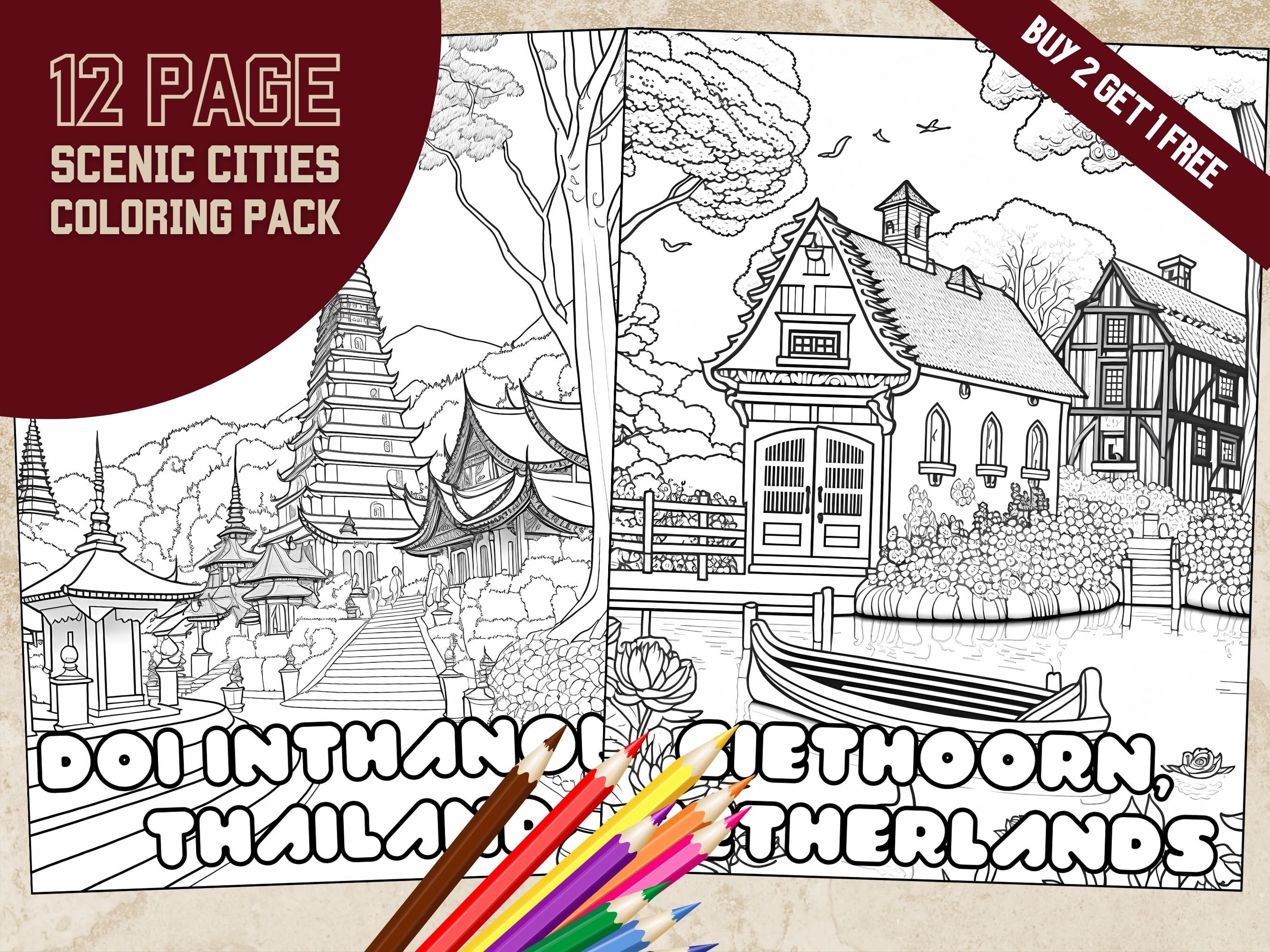 Scenic cities coloring pages printable detailed coloring book for kids and adults relaxing and simple downloadable coloring sheet pdf