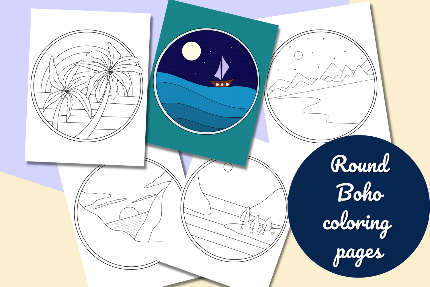 Boho landscape coloring pages vol