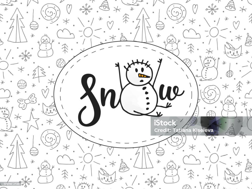 Ein sitzender schneemann im kreis nahtloses muster eines winterelementes wintervektor illustration neujahr frohe weihnachten handgezeichneter doodlestil stock vektor art und mehr bilder von ewigkeit