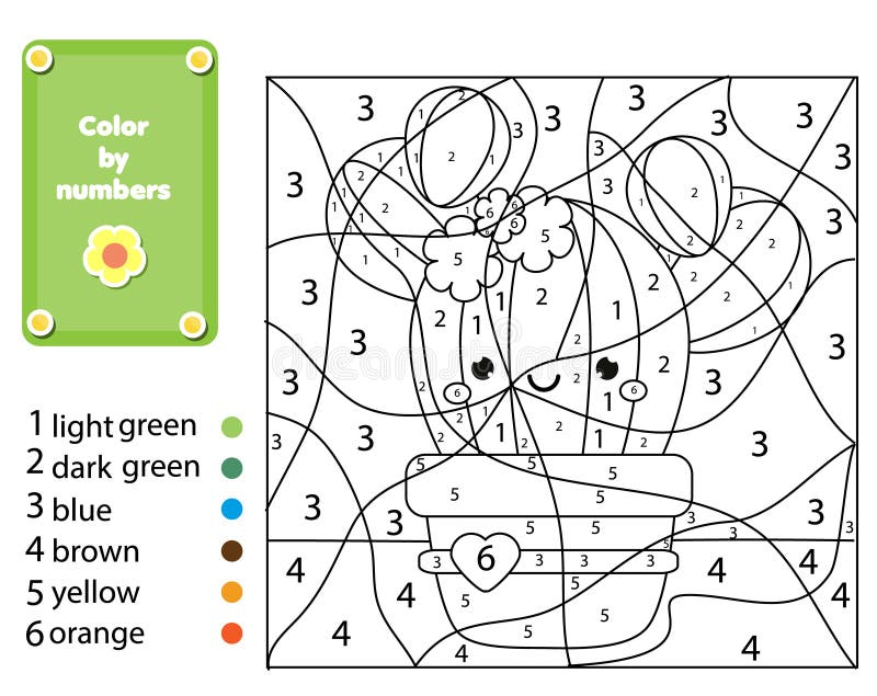 Children educational game coloring page with cactus plant color by numbers printable activity for kids stock vector