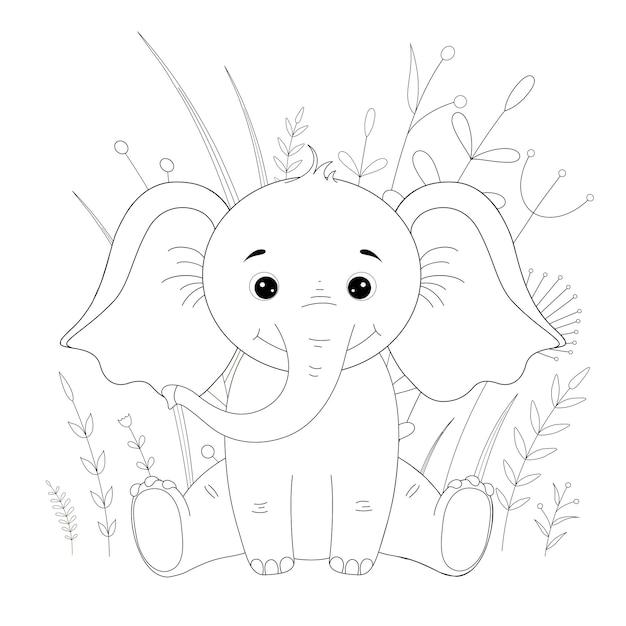 Premium vector coloring book or page for children of school and preschool age developing childrens coloring vector cartoon illustration with cute elephant