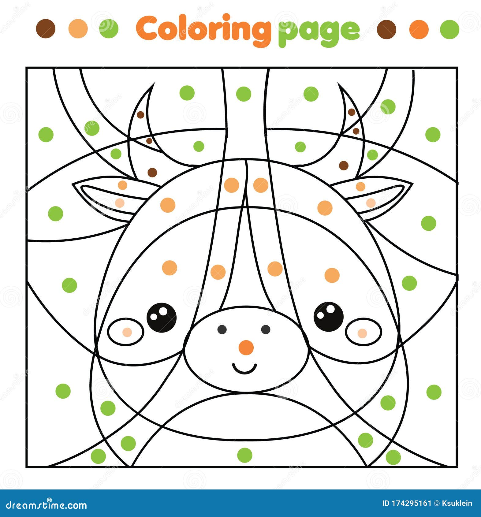 Cow coloring page color by dots printable activity worksheet for toddlers and pre school age stock vector