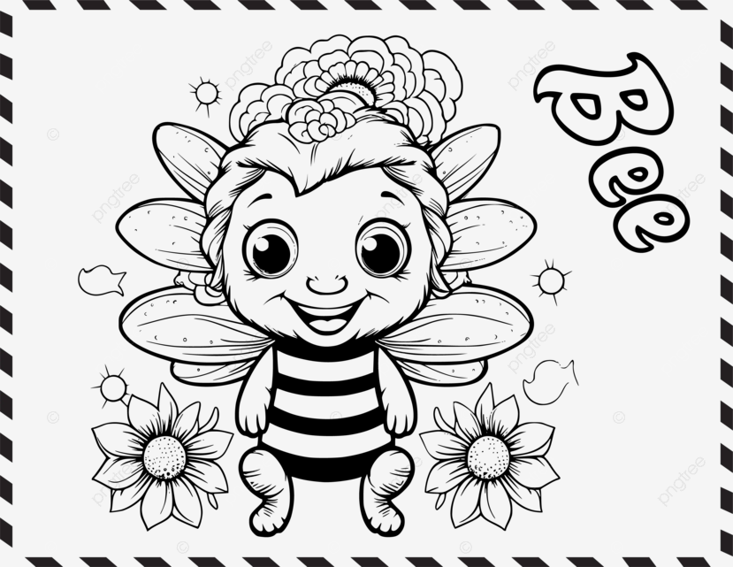 Cute bee coloring page drawing for kids and toddlers vector bee coloring pages for kids bee coloring pages printable coloring pages for school age png and vector with transparent background for free