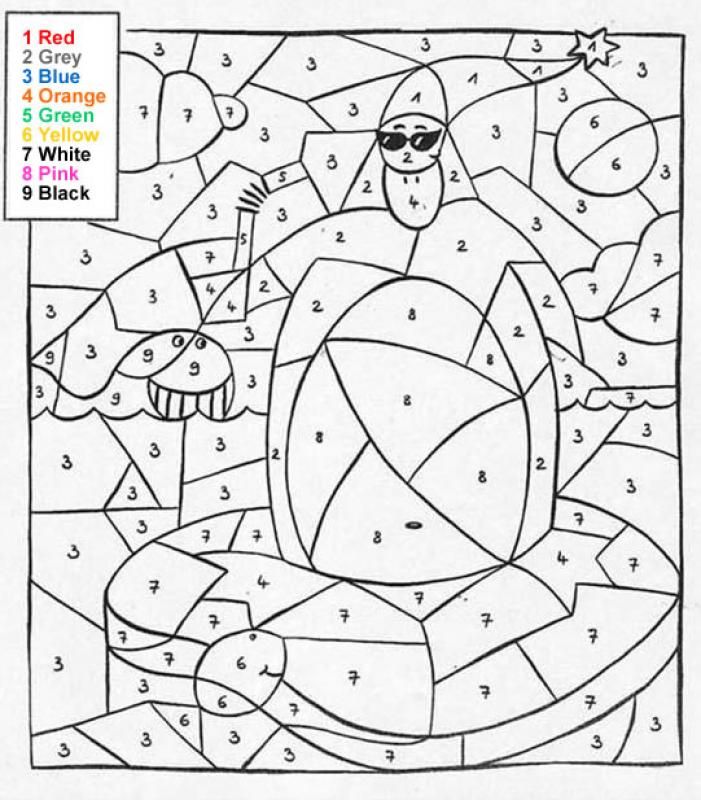 Characters color by number coloring pages