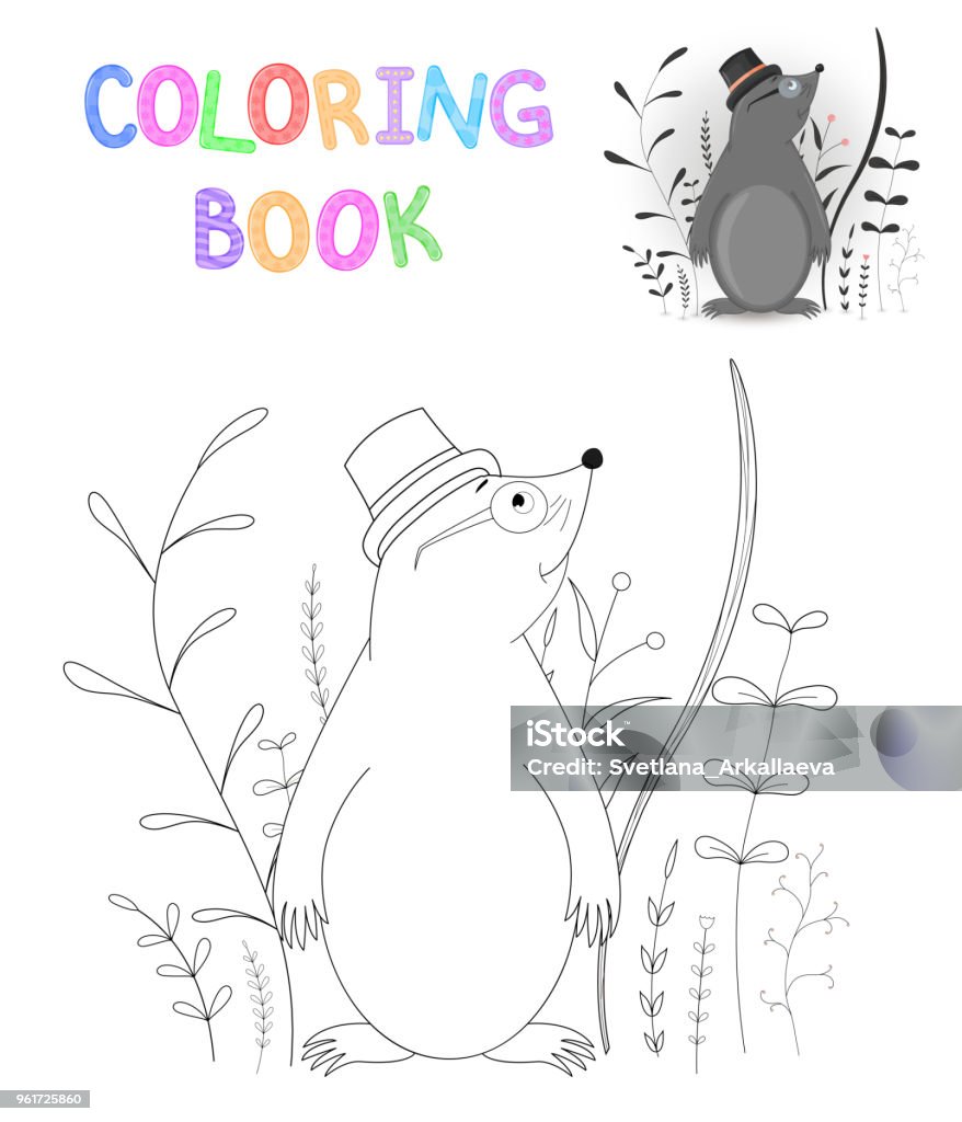 Coloring book or page for children of school and preschool age developing children s coloring vector cartoon illustration with cute mole stock illustration