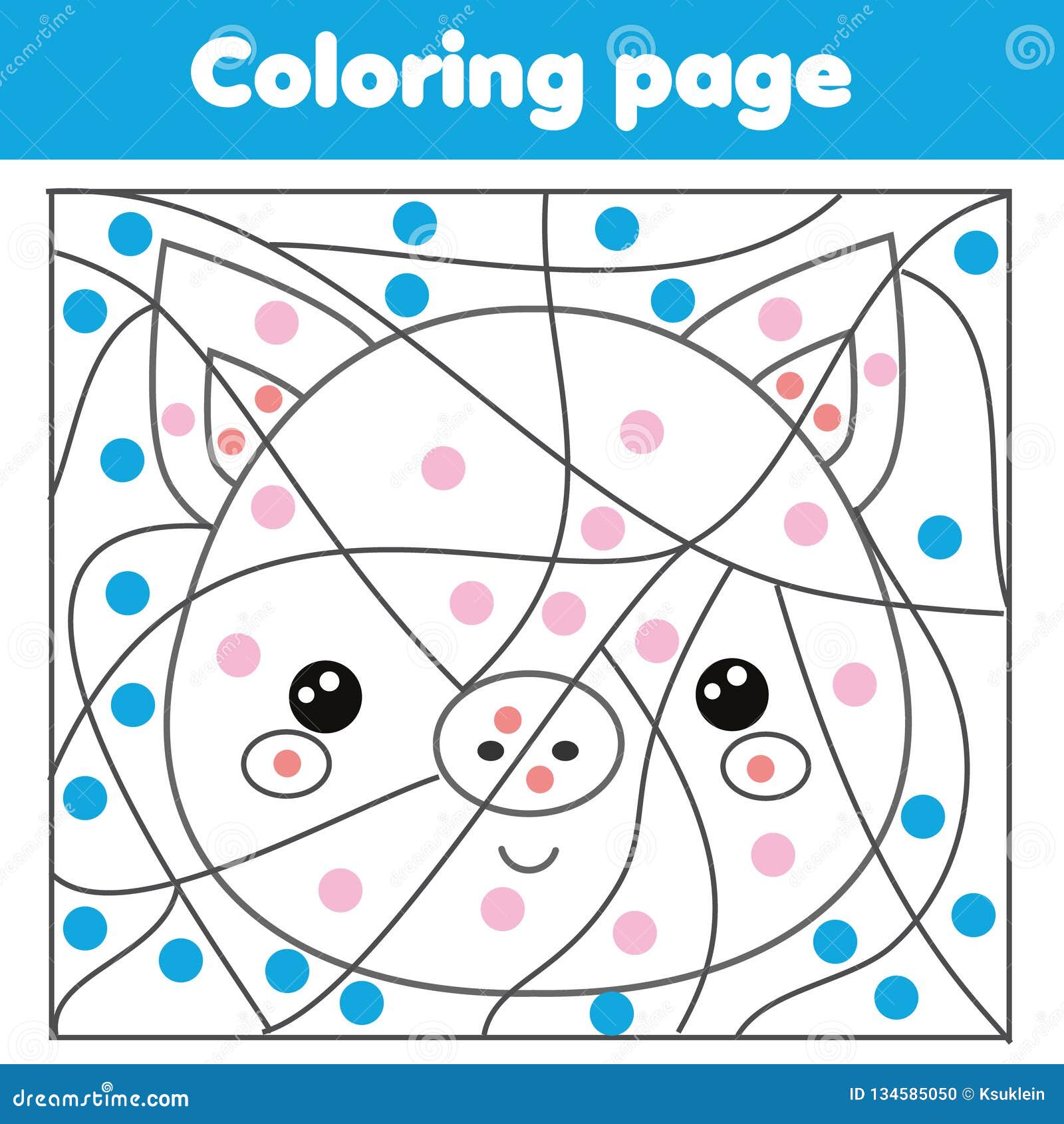 Children educational game coloring page with pig color by dots printable activity stock vector