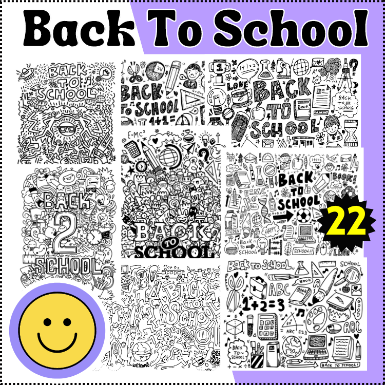 Back to school doodle coloring pages