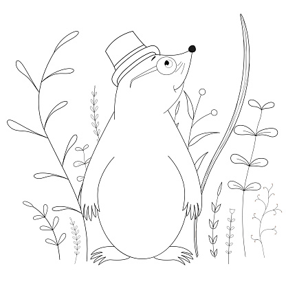 Coloring book or page for children of school and preschool age developing children s coloring vector cartoon illustration with cute mole stock illustration