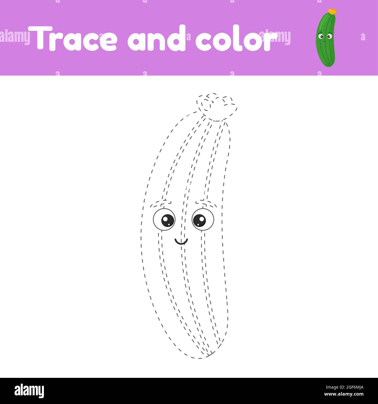 Coloring book with cute vegetable cucumber for kids kindergarten preschool and school age trace worksheet development of fine motor skills and han stock vector image art