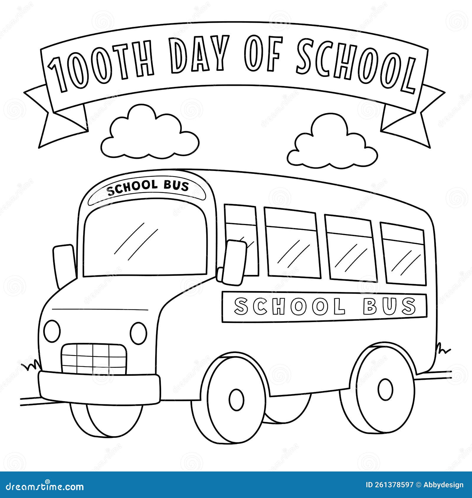 Th day of school bus coloring page for kids stock vector