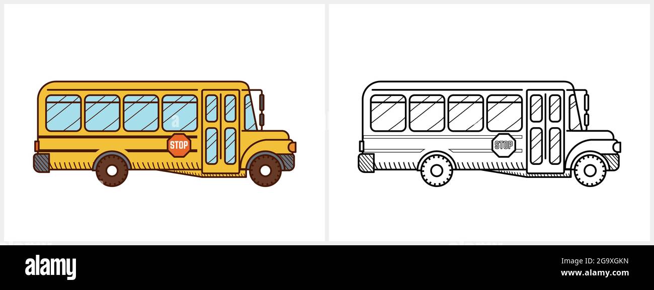 School bus coloring book yellow school bus stock vector image art