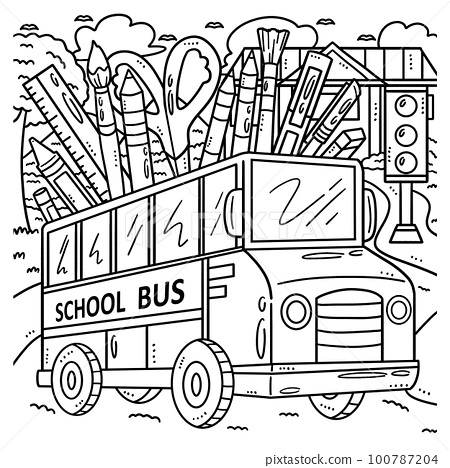 Back to school bus coloring page for kids