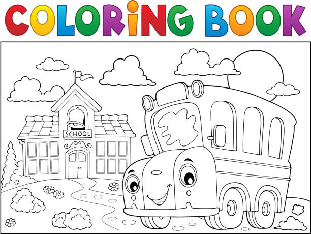Coloring book school bus theme stock illustration