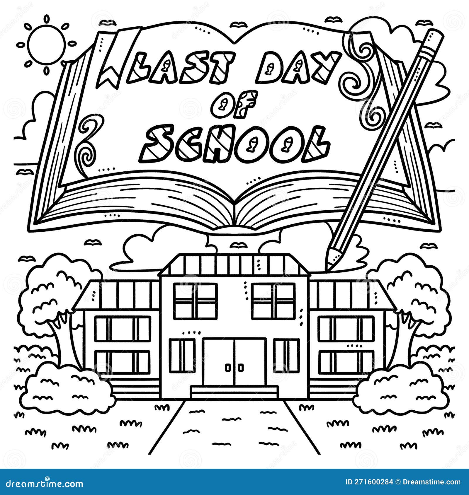 Last day of school coloring page for kids stock vector