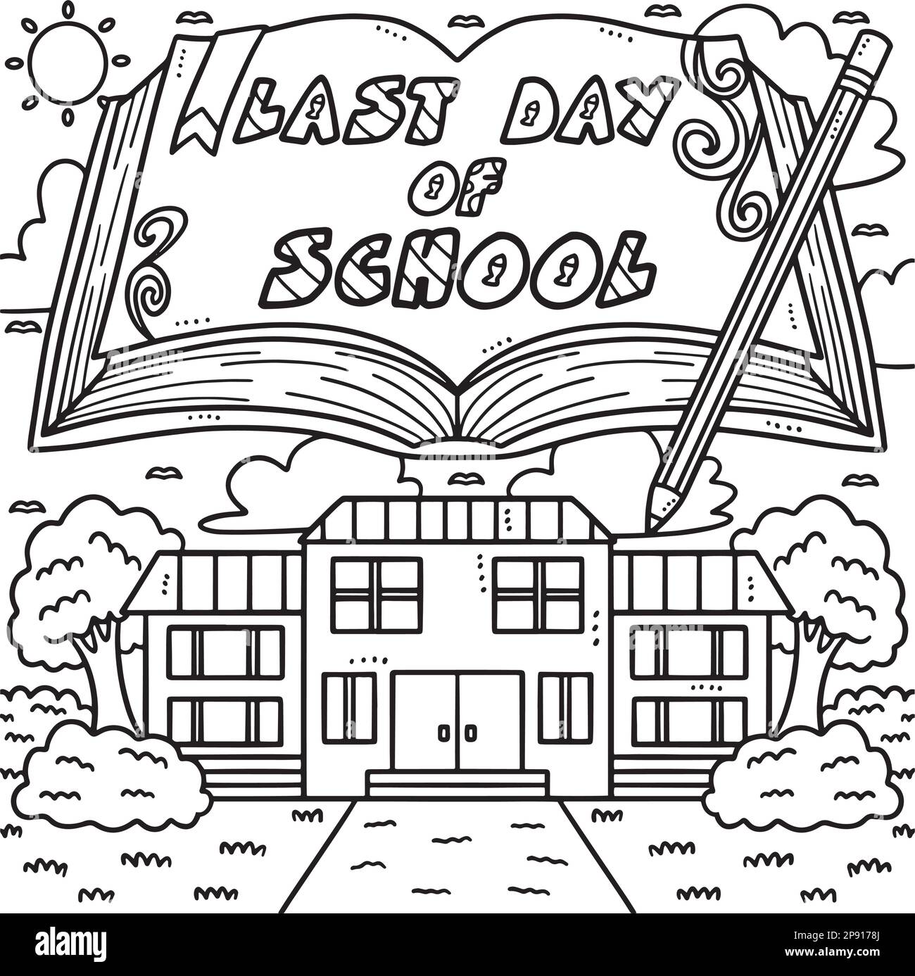 Last day of school coloring page for kids stock vector image art