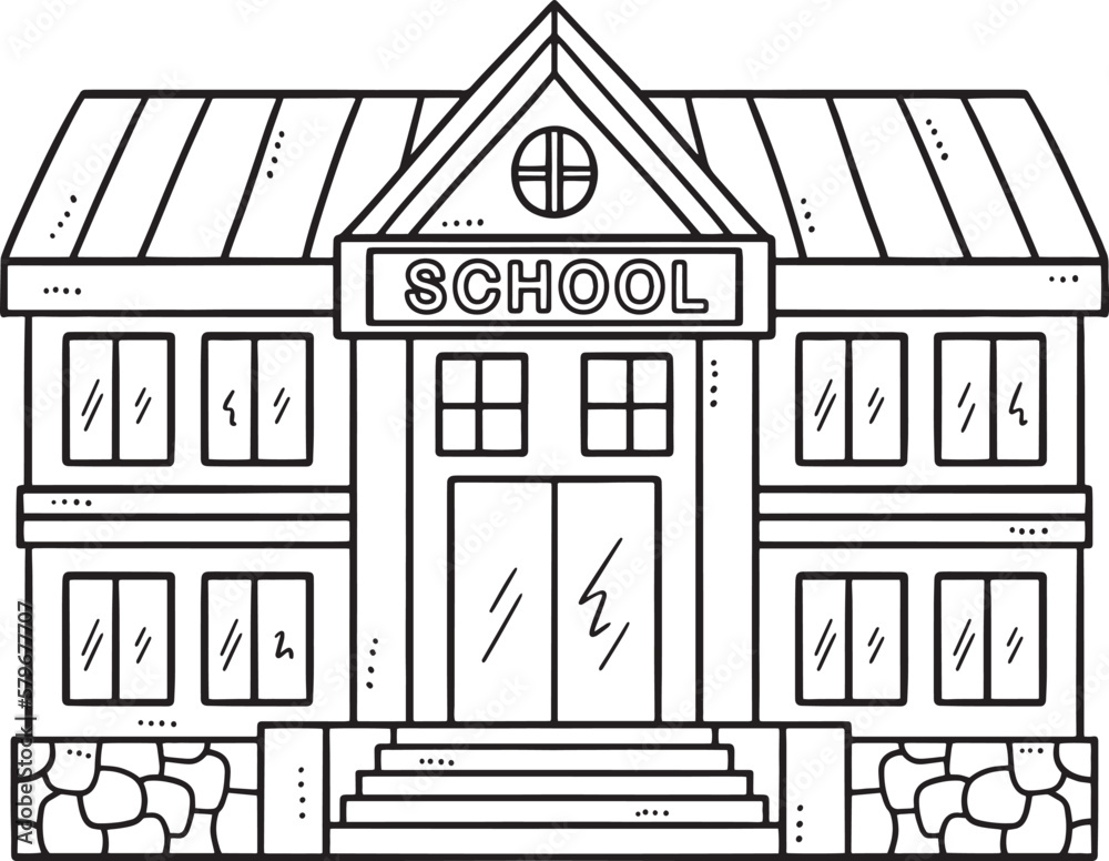 School building isolated coloring page for kids vector