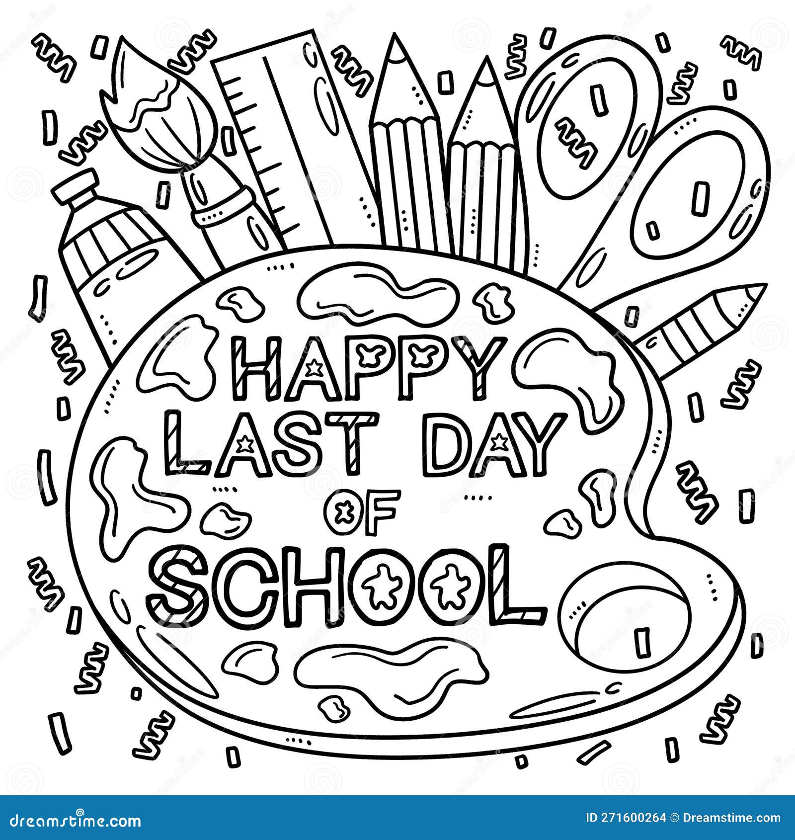 Happy last day of school coloring page for kids stock vector