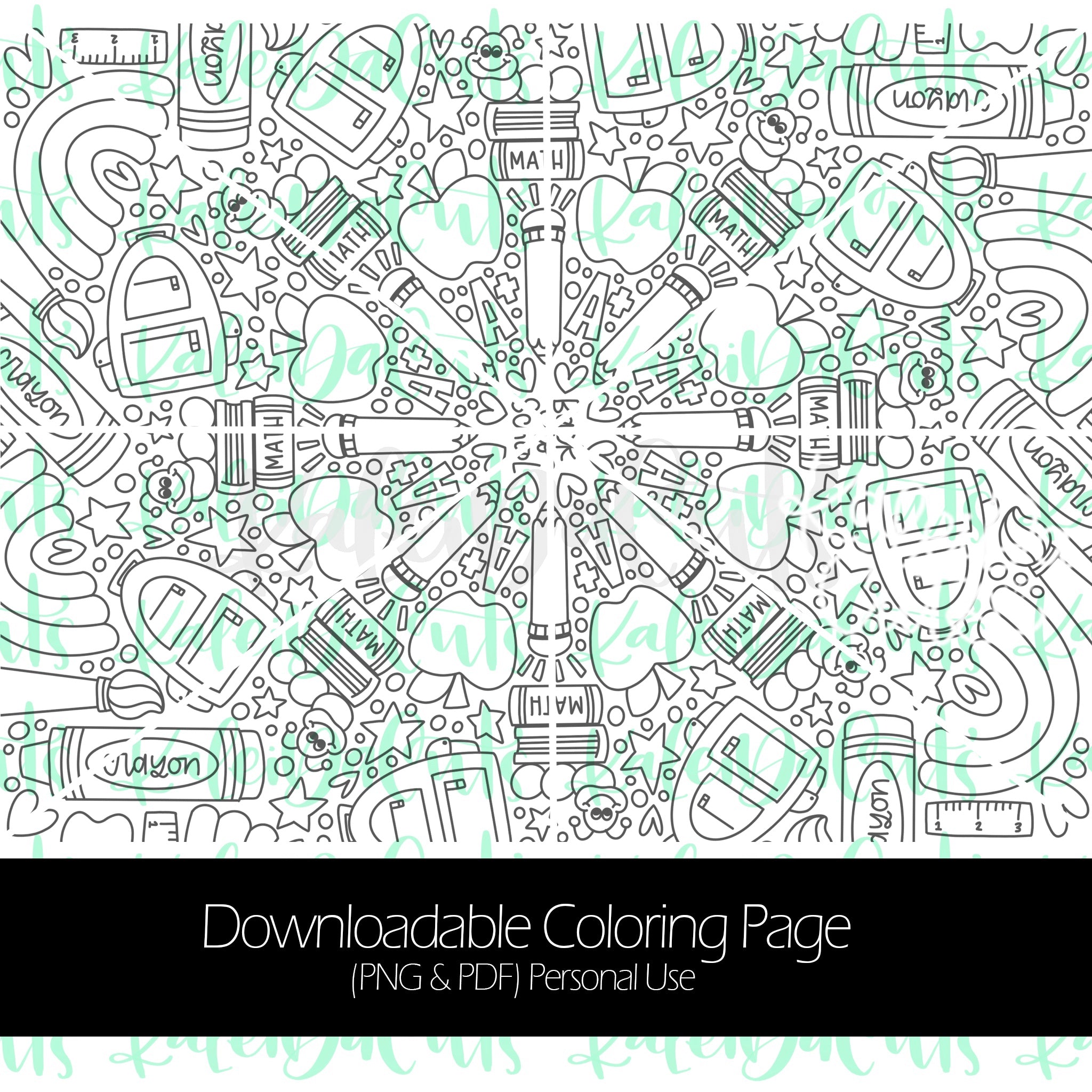 Back to school downloadable coloring page personal use