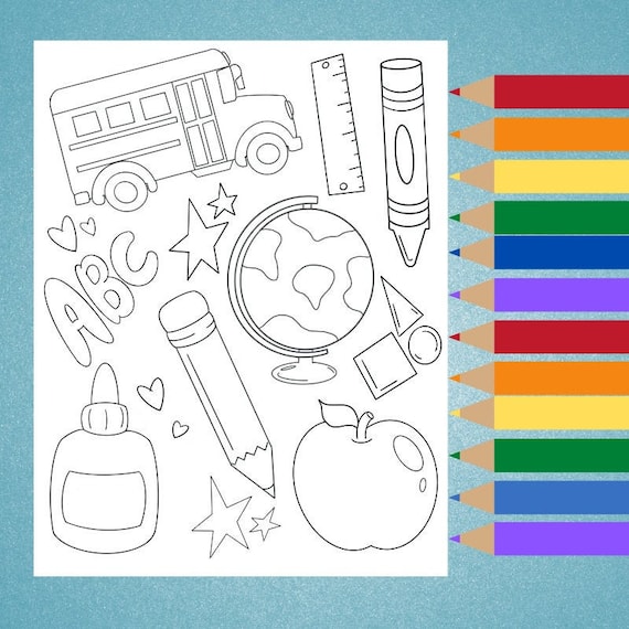 School coloring page printable coloring sheet digital download pdf school coloring sheet pdf coloring page