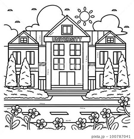 Graduation university building coloring page