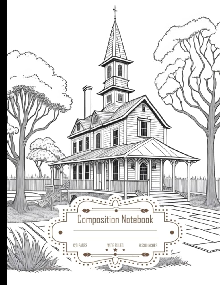 Position notebook wide ruled street corner with historic schoolhouse vintage bell tower and classic toy playground size x inch pages cooper layton books