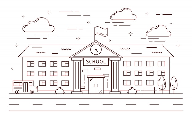School building sketch vectors illustrations for free download