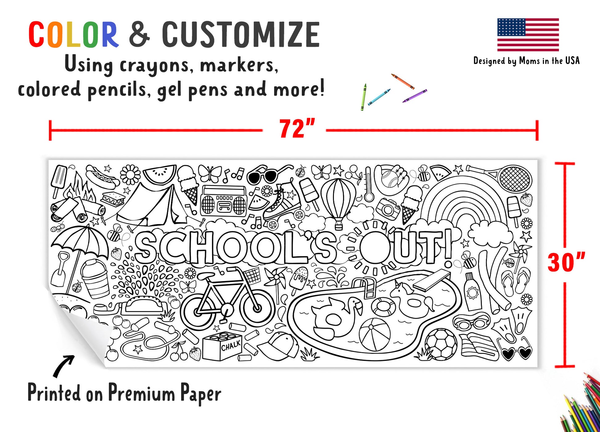 Giant schools out coloring banner â tiny expressions