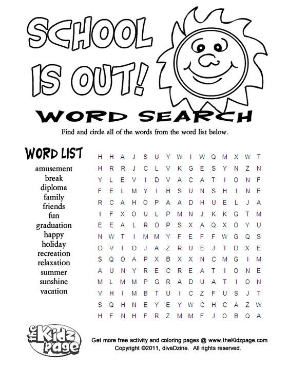 School is out word search