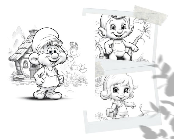Livre de coloriage de schtroumpfs mignons pages de coloriage pour adultes et enfants tãlãchargement instantanã livre de coloriage en niveaux de gris fichier pdf imprimable