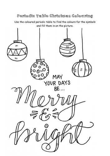Science christmas colouring activity with periodic table vol teaching resources