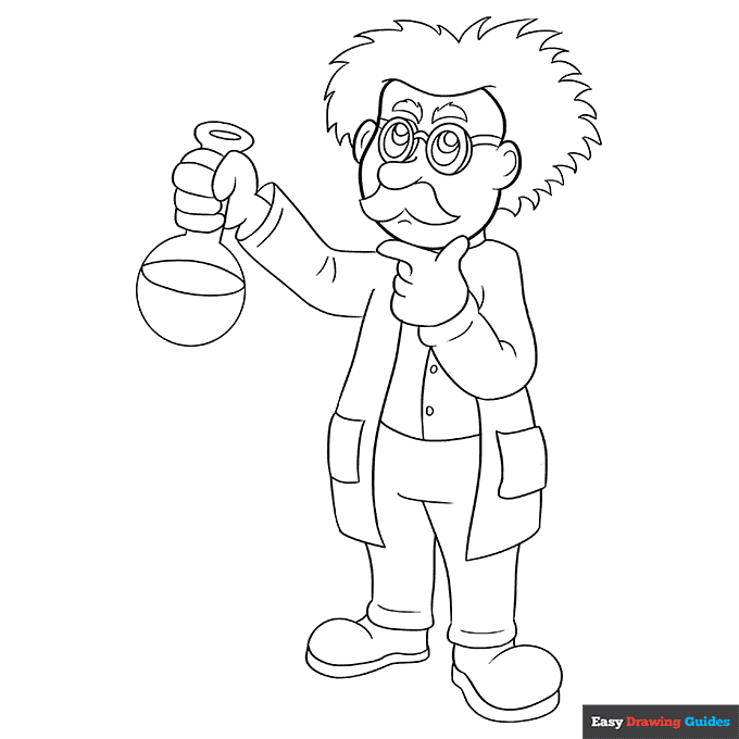 Cartoon scientist coloring page easy drawing guides