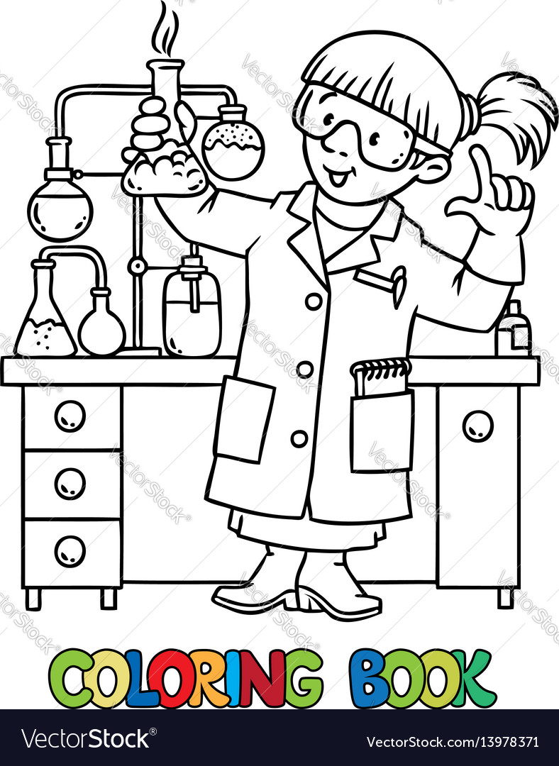 Coloring book of funny chemist or scientist vector image