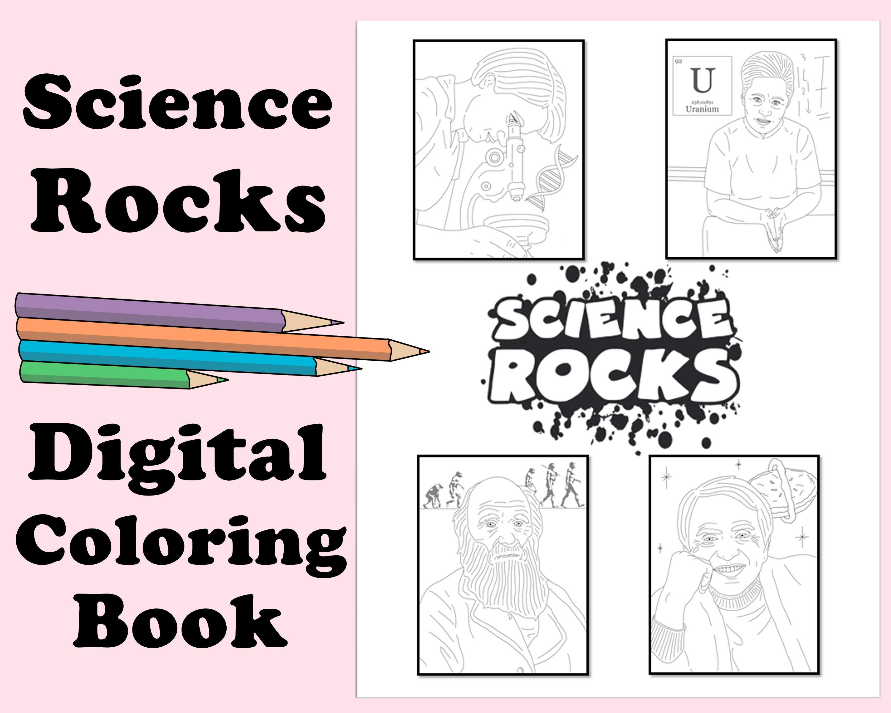 Famous scientists coloring book instant printable digital file fun for kids classroom activity student activity science coloring pages