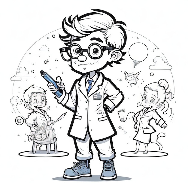 Premium vector funfilled science coloring book cute cartoon scientists for kids