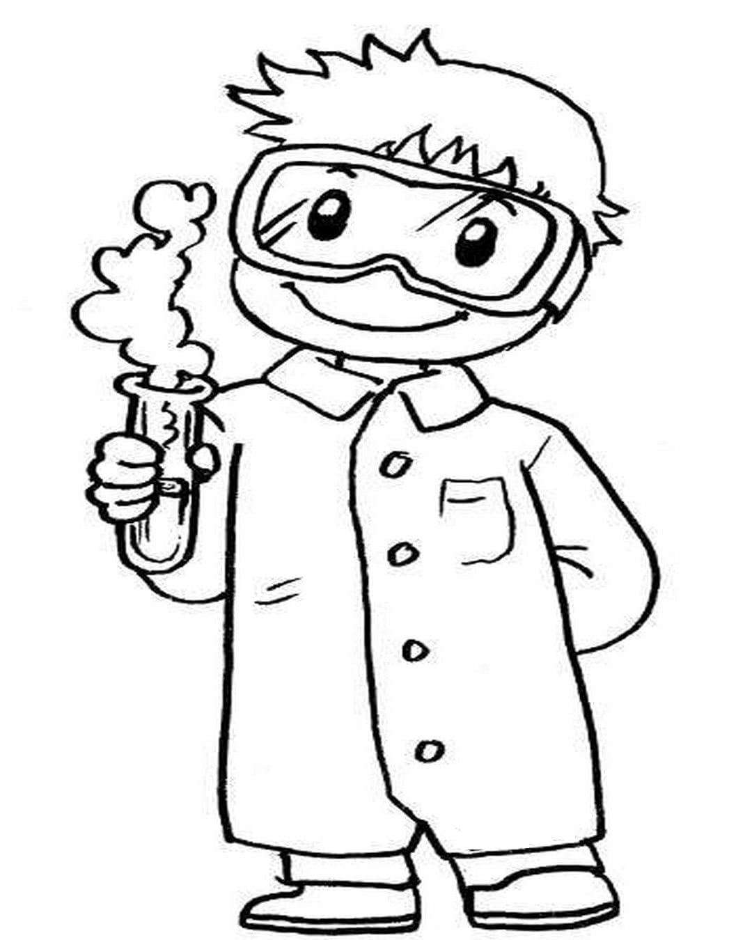 Cute scientist coloring page