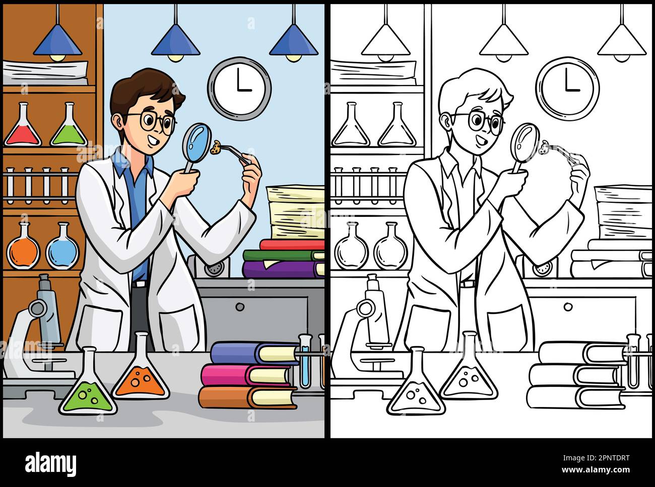 Scientist coloring page colored illustration stock vector image art