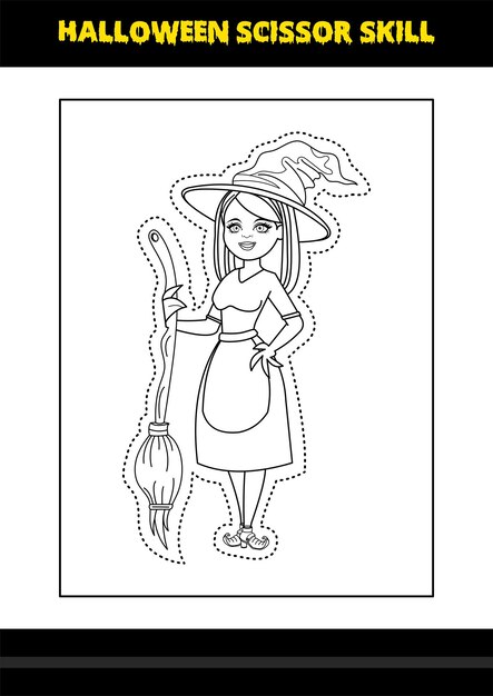 Premium vector halloween scissor skill for kids halloween scissor skill coloring page for kids