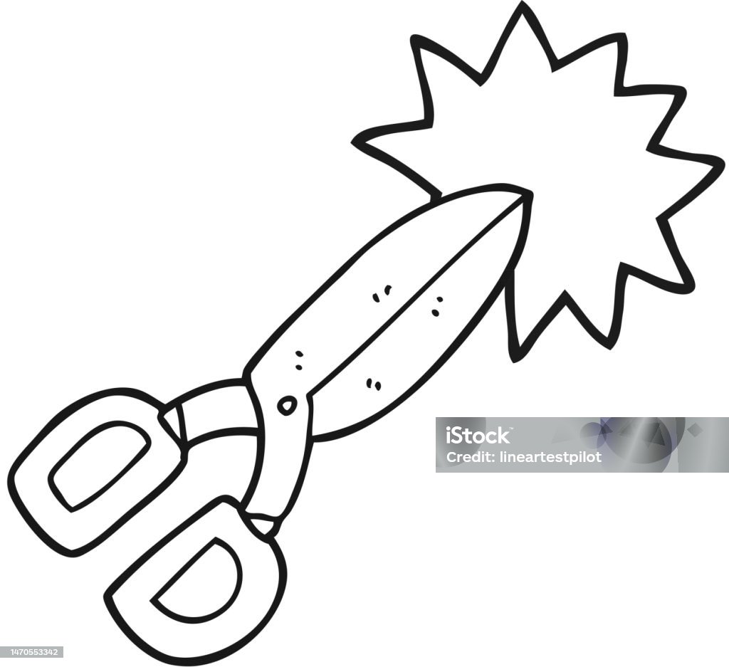 Freehand drawn black and white cartoon scissors stock illustration