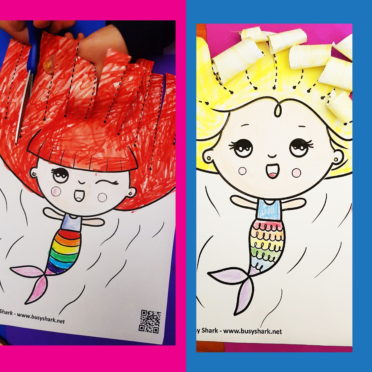 Mermaid scissors skills coloring pages