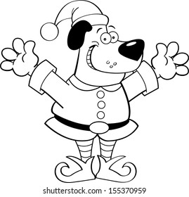 Black white illustration dog dressed elf stock vector royalty free