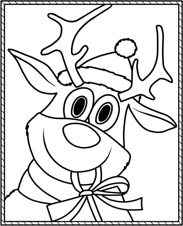 Smiled raindeer coloring page for christmas