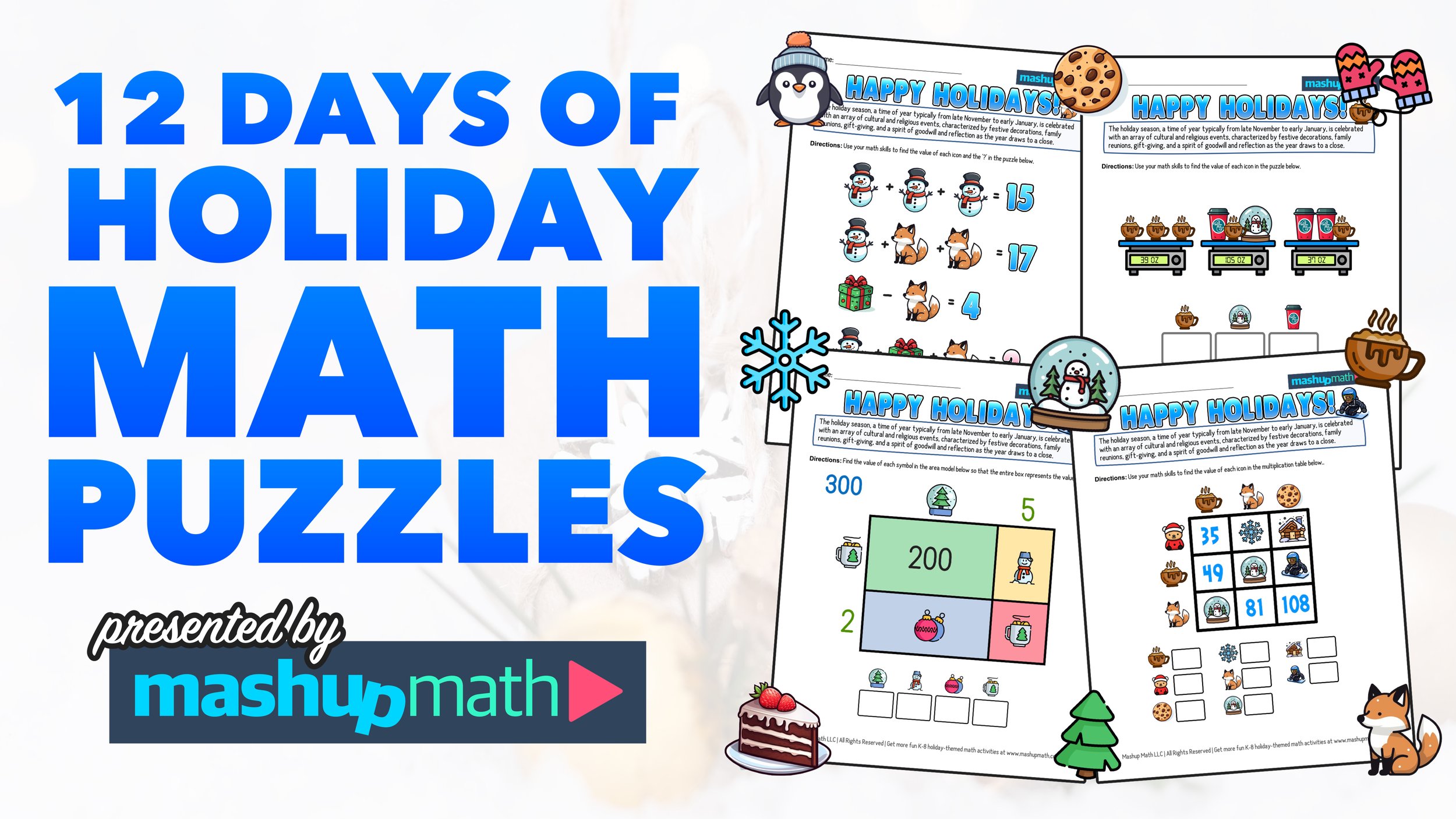 Days of holiday math puzzlesâprintable k