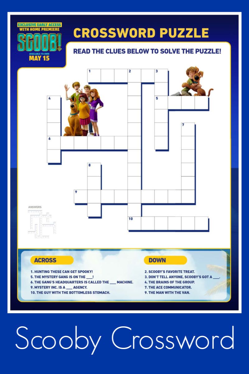 Free printable scooby doo crossword puzzle scoob scoobmovie scoobydoo scooby crossword puzzle crossword