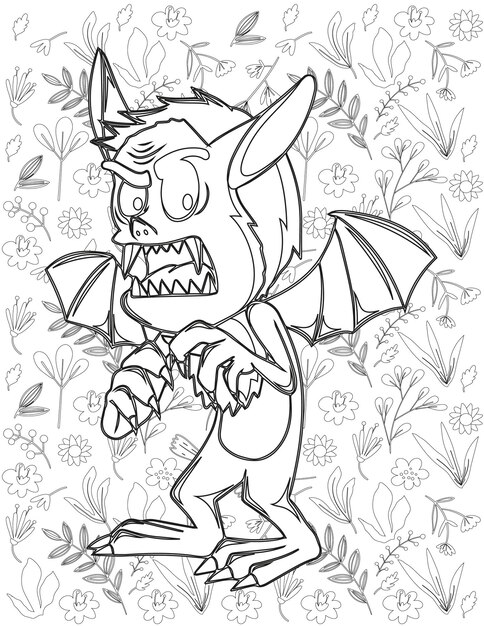 Premium vector monster coloring page monster vector monster white and black monster coloring for kids