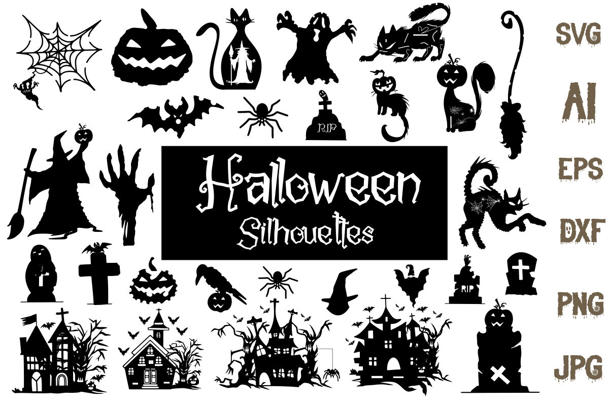 Halloween silhouette clipart halloween silhouette svg by design get