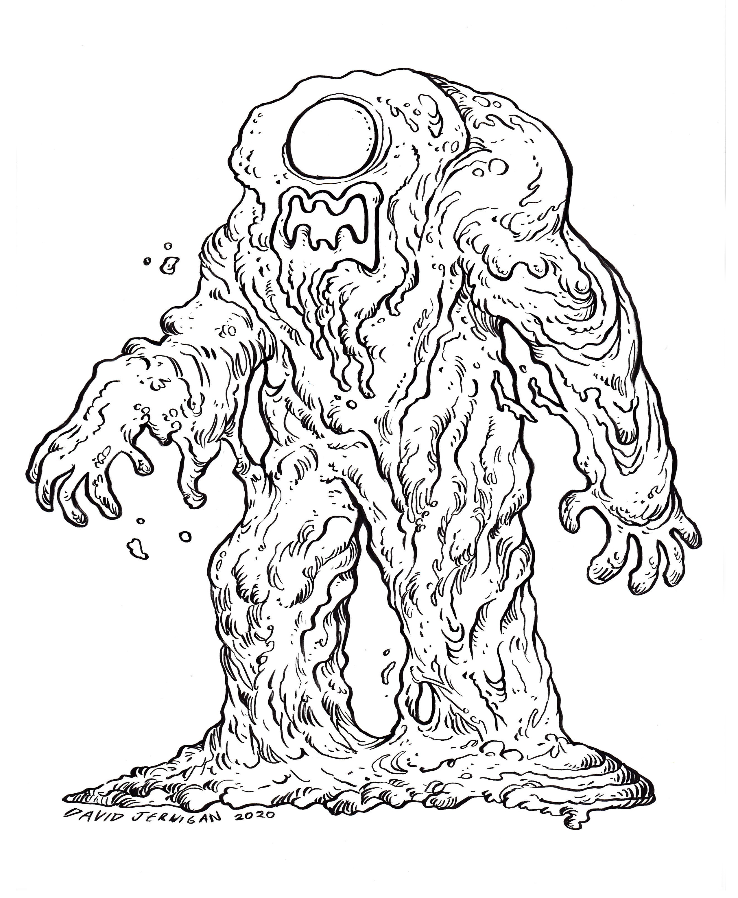 Dave jernigan on x my sixth illustration for inktober the prompt for today is slippery i created an illustration of the tar monster from the original episodes of scooby doo inktober