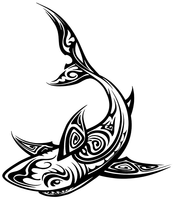 Vertical tattoo project presenting shark coloring picture