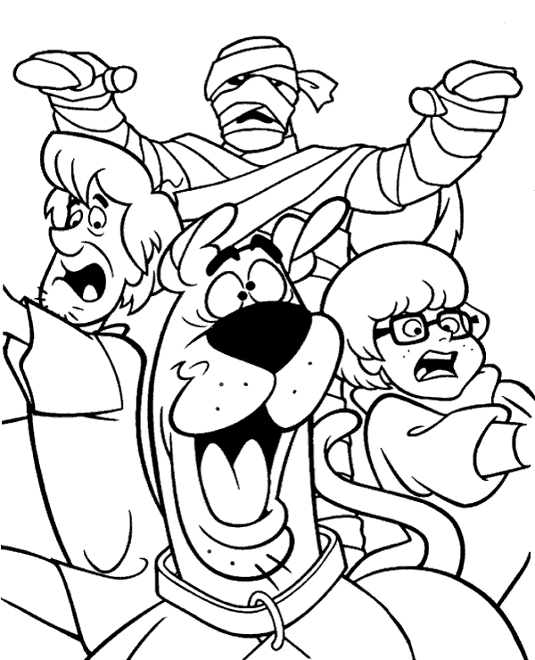 Scooby doo coloring page with a mummy